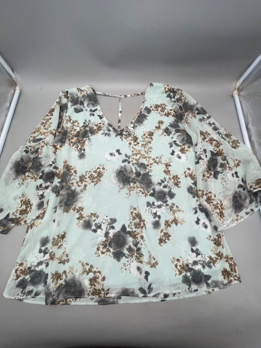 c layered blouse shirt mid sleeve flared sheer sleeves floral boho large bust 20 - Picture 7 of 8